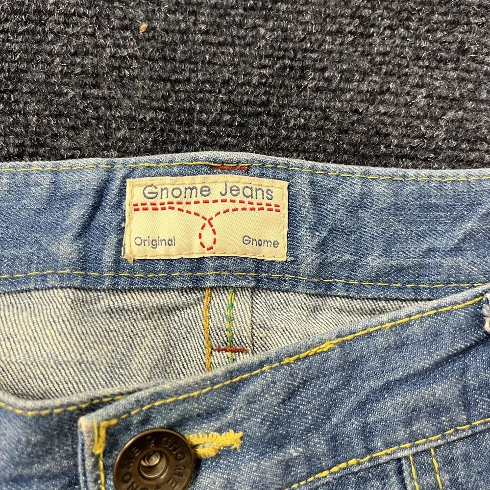 Gnome Jeans Shorts Jorts Mens 34 Blue Denim Distressed‎ Cuffed Carpenter Style